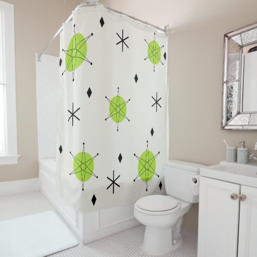 Rideaux De Douche Retro Mid Mod Starburst Sky Chartreuse (En situation)