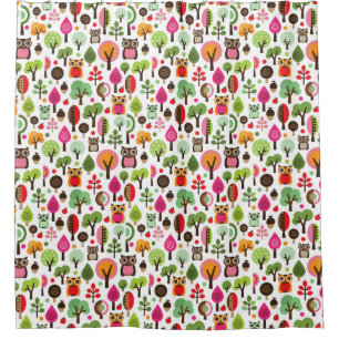 Rideaux De Douche rétro motif de hibou d'arbre rose de feuille