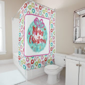 Rideaux De Douche Rétro Noël Turquoise Wreath (En situation)