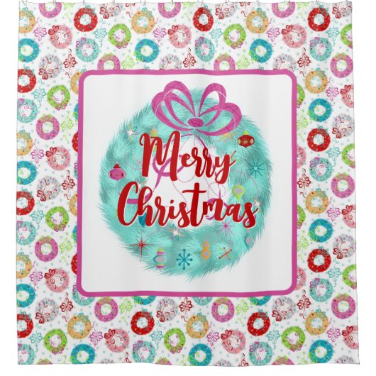 Rideaux De Douche Rétro Noël Turquoise Wreath (Devant)