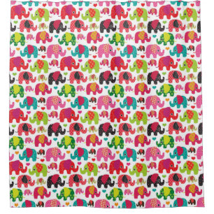 Rideaux De Douche rétro papier peint de motif d'enfants d'éléphant