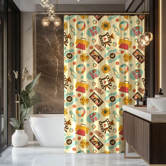 Rideaux De Douche Retro Rainbow Curtain 70s Pastel Bathroom Joy