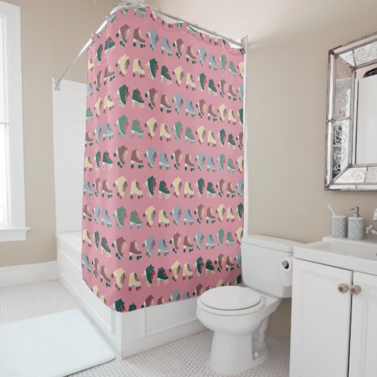 Rideaux De Douche Retro Rollerskates Vert Dusty rose Motif (En situation)