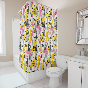 Rideaux De Douche Rétro Rose Jaune Noir Mode Dames
