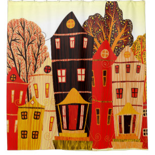 Rideaux De Douche Retro Sweet Home Poster : Maisons de dessin