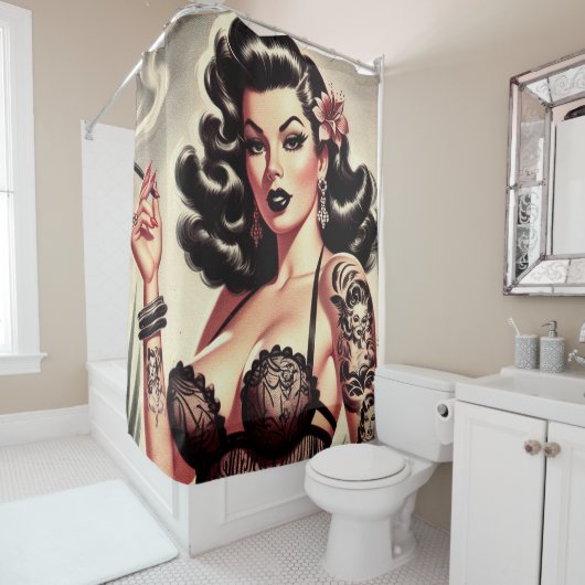Rideaux De Douche Retro Tatto Goth Girl (En situation)