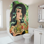 Rideaux De Douche Retro Tattoed Witch Comic (En situation)