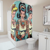 Rideaux De Douche Retro Tattoo Girls Comics (En situation)