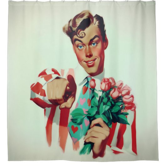 Rideaux De Douche Retro Valentine Flirty Guy (Devant)