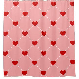 Rideaux De Douche retro valentines dots hearts pink red