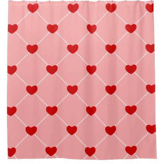 Rideaux De Douche retro valentines dots hearts pink red (Devant)