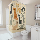Rideaux De Douche Retro Vintage 1950s Cat Pattern (En situation)