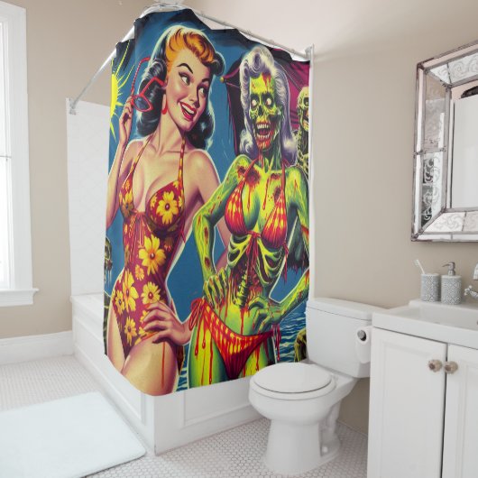 Rideaux De Douche Retro Zombie Pin-up (En situation)