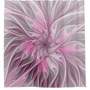 Rideaux De Douche Rêve de fleur rose fractal, Motif d'Imaginaire flo