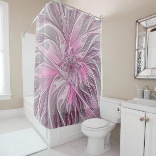 Rideaux De Douche Rêve de fleur rose fractal, Motif d'Imaginaire flo