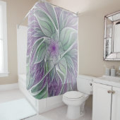 Rideaux De Douche Rêve de fleurs, Abstrait violet vert Fractal Art (En situation)
