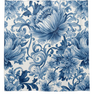 Rideaux De Douche Rêves bleus Chinoiserie Florale Aquarelle