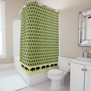 Rideaux De Douche Rhinoceros Safari Motif de tissage avec silhouette