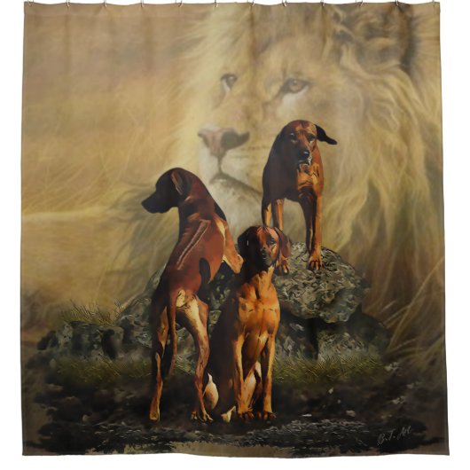 Rideaux De Douche Rhodesian Ridgeback avec Lion (Devant)