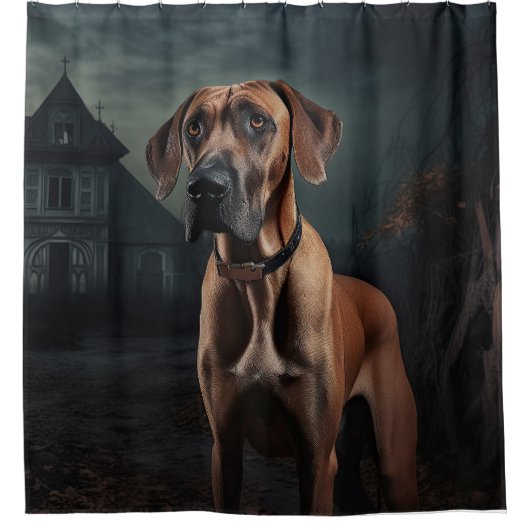 Rideaux De Douche Rhodesian Ridgeback Halloween effrayant (Devant)
