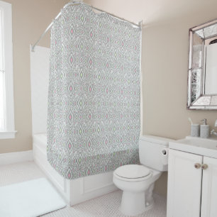 Rideaux De Douche Rhombus gris, vert, rose sur un blanc