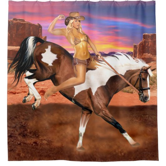 RIDEAUX DE DOUCHE RIDE’M BRONCO COWGIRL (Devant)