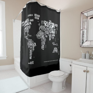 Rideaux De Douche Rideau, noir et blanc en douche de typographie de