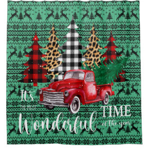 Rideaux De Douche Rindeer à sucre vert Vintage Camion rouge Noël