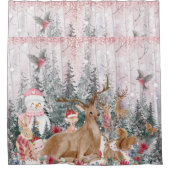 Rideaux De Douche Rinder d'aquarelle rose, Snowman Joyeux Noël (Devant)