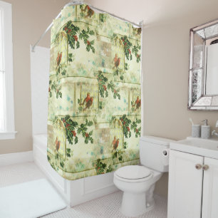 Rideaux De Douche Robin Bird Holly Noël Motif Nouvel An Floral