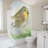 Rideaux De Douche Robin sur une branche de genévrier dépoli (En situation)