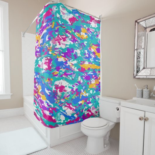 Rideaux De Douche Robin's Oeuf Blue et Fuchsia (En situation)
