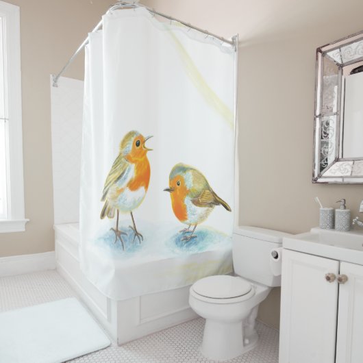 Rideaux De Douche Robins rouges en hiver (En situation)