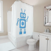 Rideaux De Douche Robot rétro bleu (En situation)