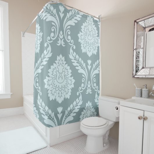 Rideaux De Douche Rococo Damask Art I Duck Egg Blue+Teal (En situation)