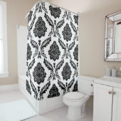 Rideaux De Douche Rococo Damask Big Pattern Black on White (En situation)