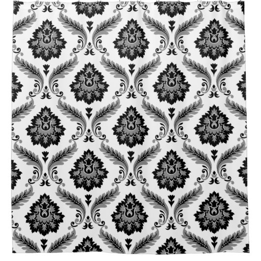 Rideaux De Douche Rococo Damask Pattern Grey Black White (Devant)
