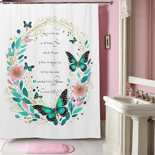 Rideaux De Douche Romains 8:28 Fleurs et papillons