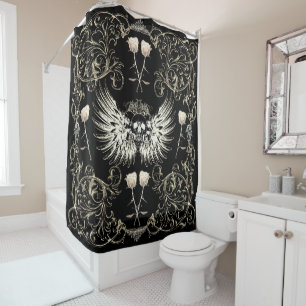 Rideaux De Douche Romance gothique victorienne Ailes du crâne et ros