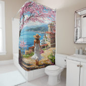 Rideaux De Douche Romantic Spring on the Mediterranean Coast (En situation)