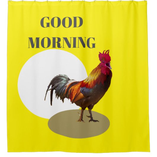 Rideaux De Douche Rooster Fun Poulet Bon Matin Jaune (Devant)