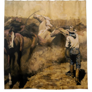 Rideaux De Douche “Roping Palomino” Art western par Maynard Dixon