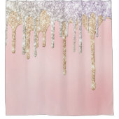 Rideaux De Douche *~* Rose Argent + Or  Goutte Gouttant PAILLLETTE A (Devant)
