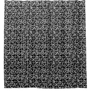 Rideaux De Douche Rose Art déco Carrés stylisés Floral noir blanc
