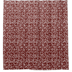 Rideaux De Douche Rose Art déco Carrés stylisés Floral rouge profond