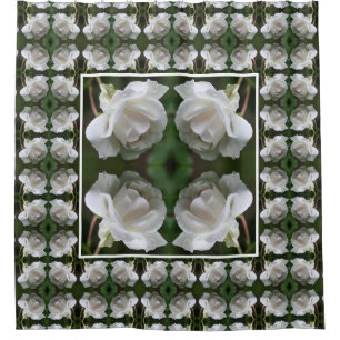 Rideaux De Douche Rose blanche avec gouttes de pluie Abstraite
