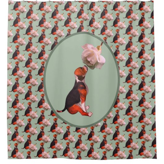 Rideaux De Douche Rose blanche beagle (Devant)