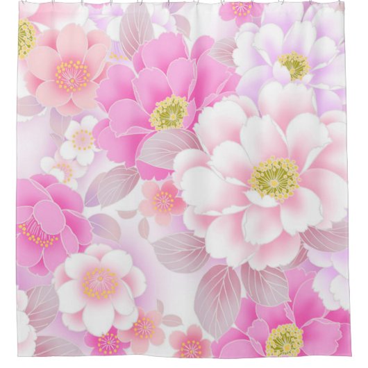 Rideaux De Douche Rose blanche florale moderne (Devant)