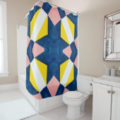 Rideaux De Douche Rose, Bleu, Jaune, Blanc Abstrait (En situation)