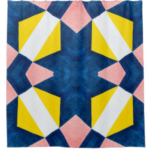 Rideaux De Douche Rose, Bleu, Jaune, Blanc Abstrait